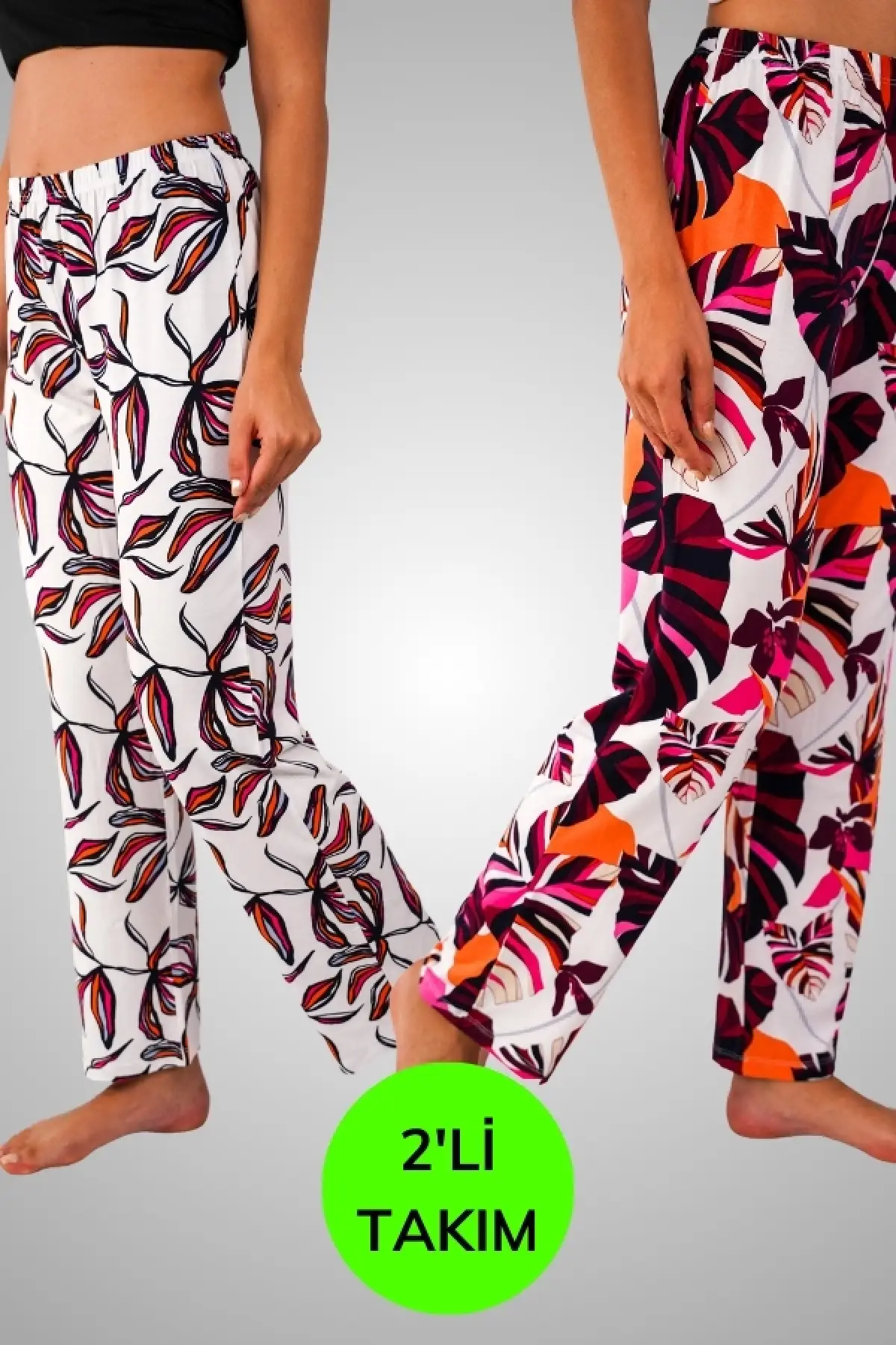 2 Li Çiçek Desenli Pijama Altı Takım